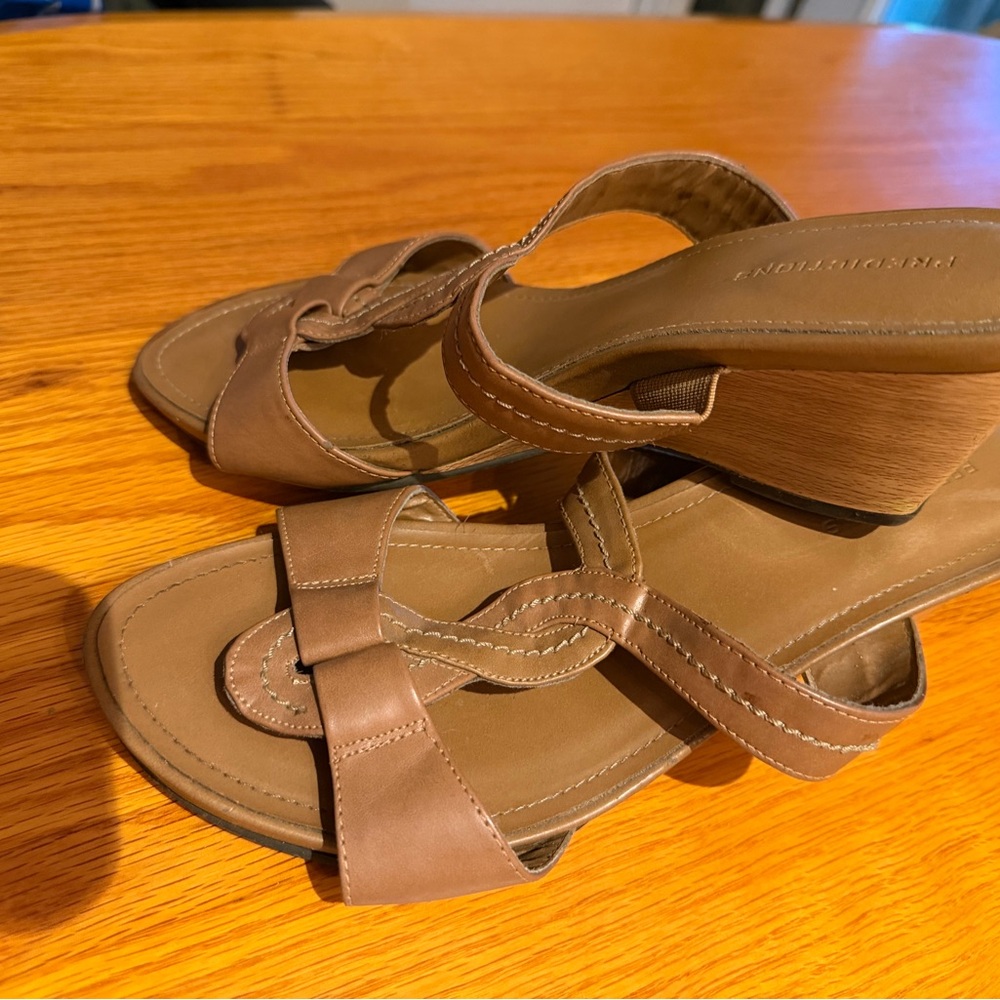 ⭐️2/15$ Predictions Tan Brown Braided-Strap Block Heel Sandals